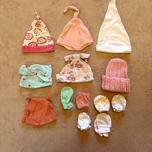 Baby Girl Hat & Mitten Bundle (9 Hats + 6 Mittens) | Newborn–6M | Pink, Floral,